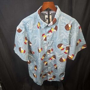 Free Planet Mens Button Up Shirt 2X‎ Tropical Vacation Short Sleeve